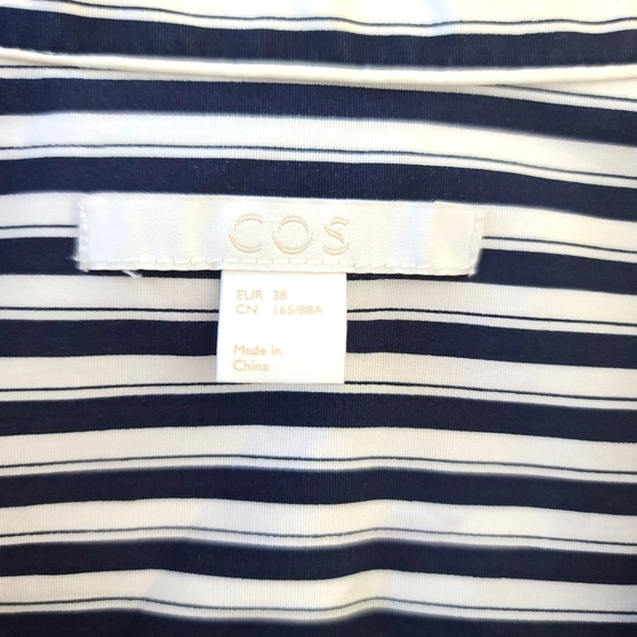 COS Women's Striped Gathered Waist Long Sleeve Button Down Shirt Size 8 - Picture 5 of 9